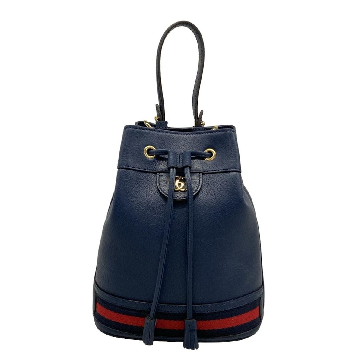 Gucci Ophidia Small Bucket Bag Navy Drawstring Cotton X Red