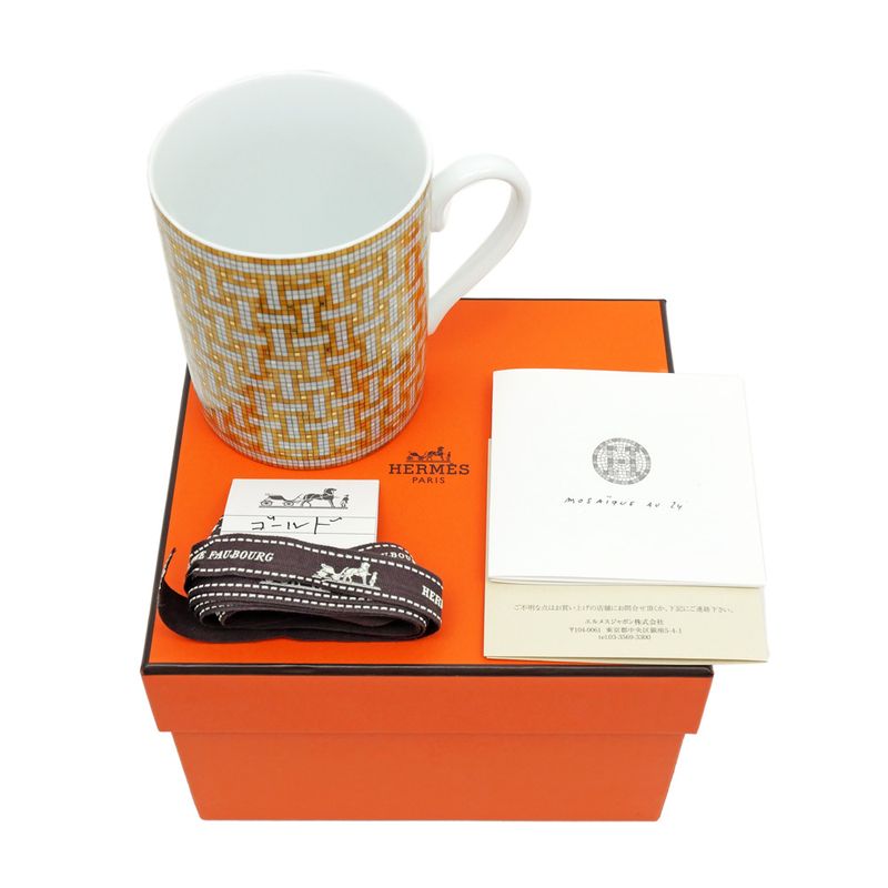 Hermes Mug Mosaic 24 Gold Color White Pottery Tableware Accessories