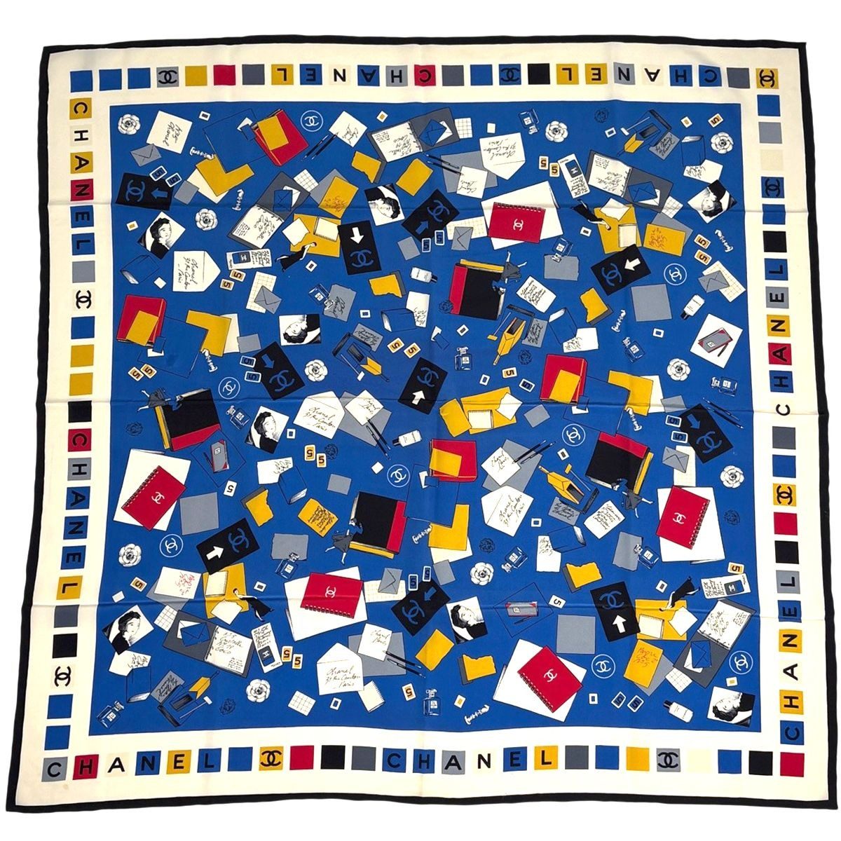 Hermes CC Logo Scarf Silk Blue Black Multicolor