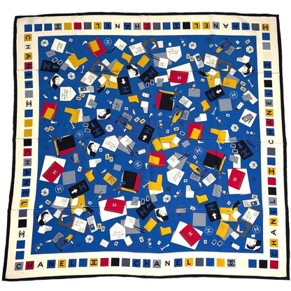 Hermes CC Logo Scarf Silk Blue Black Multicolor