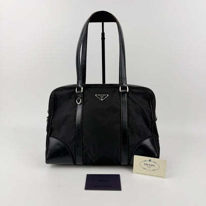 Prada Shoulder Bag Black Nylon Leather Vintage