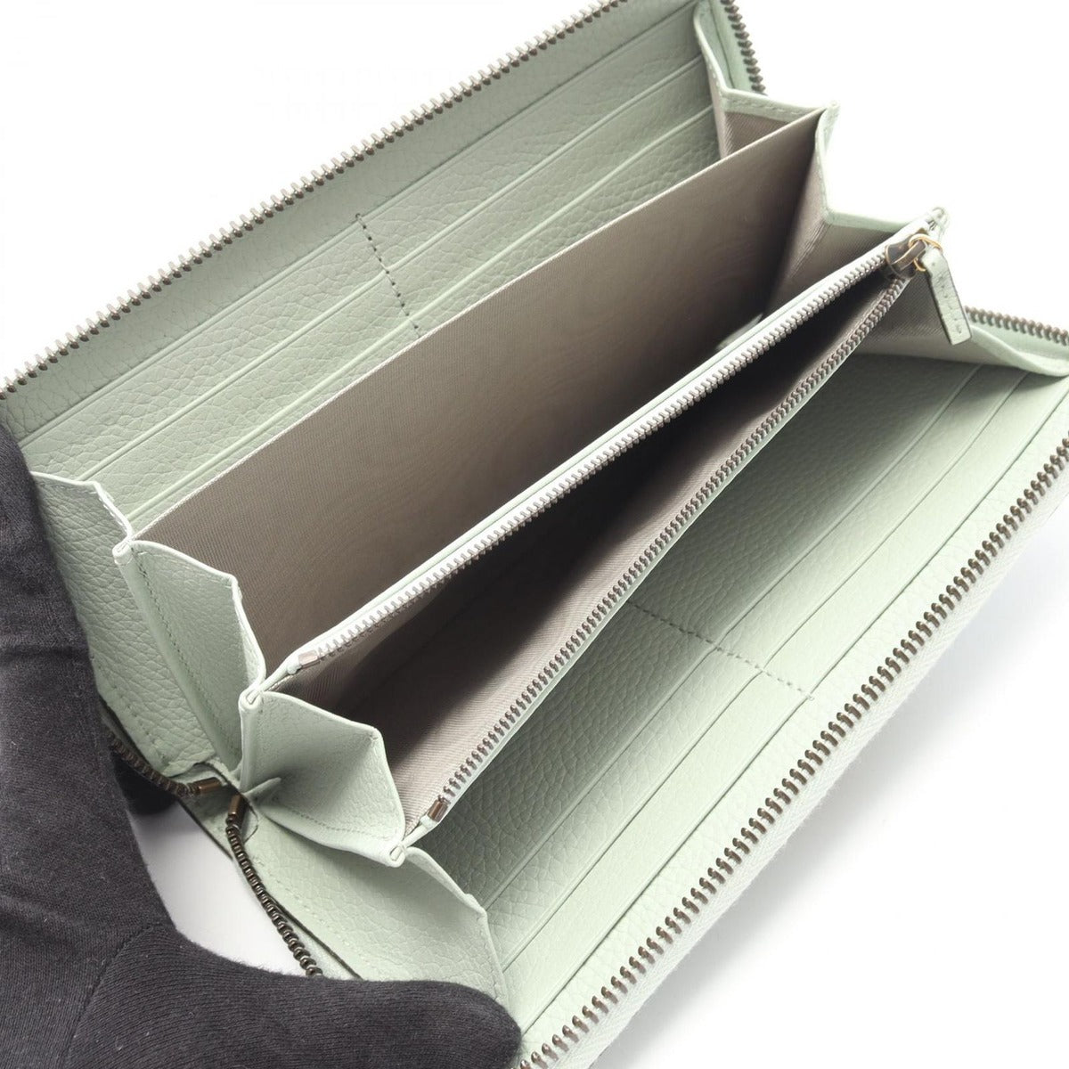 Gucci Round Long Wallet Bamboo Pearl Green Leather With Double — view 3