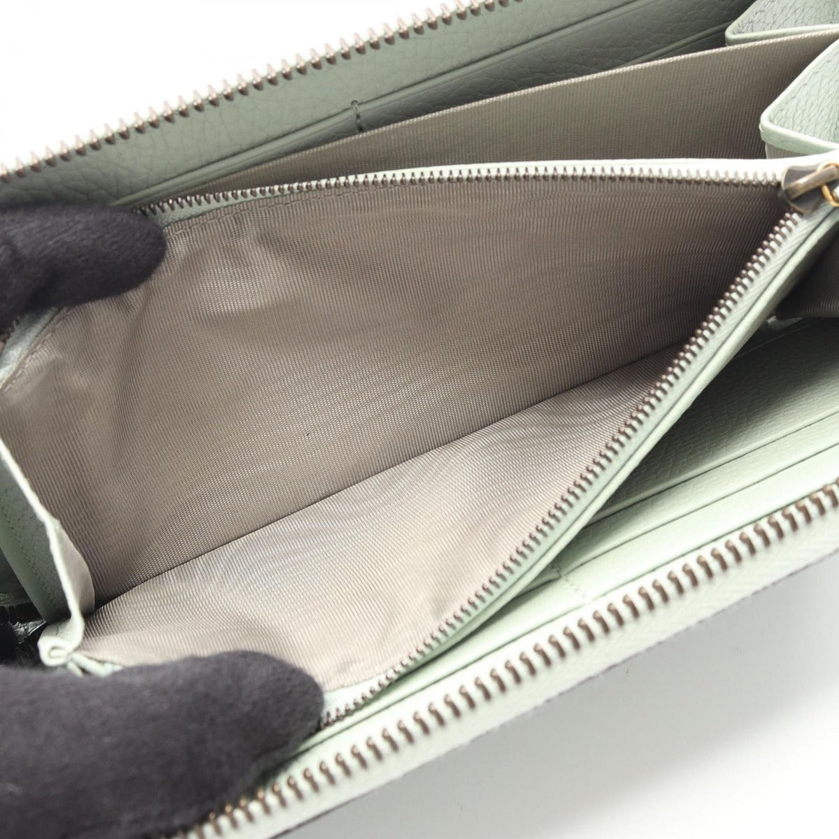 Gucci Round Long Wallet Bamboo Pearl Green Leather With Double — view 5
