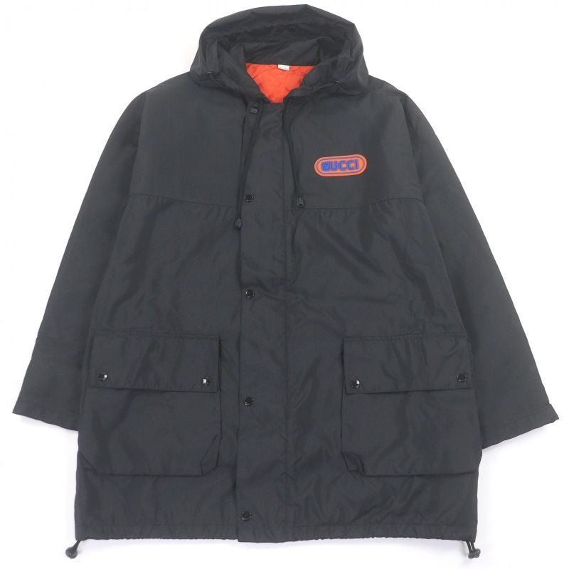 Gucci Sega Pool Patch Nylon Jacket Logo Filled Coat Black