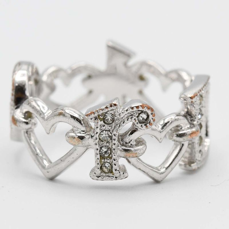 Christian DIOR Ring Rhinestone Heart Approx 13.5 Silver Color Accessories