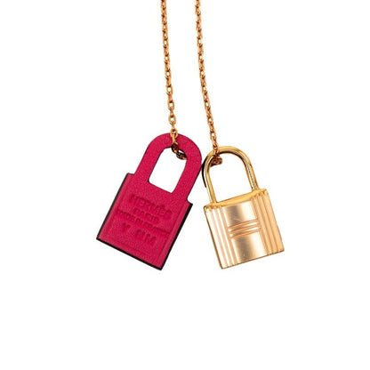 Hermes Kelly PM Pendant Necklace Gold Pink Plated Veau Swift