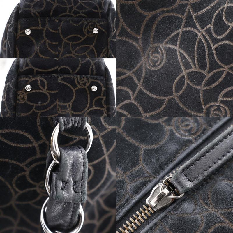 Chanel Camellia Chain Shoulder Suede Black Women's Tote Bag