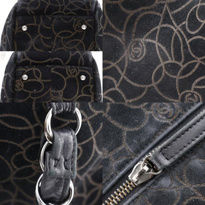 Chanel Camellia Chain Shoulder Suede Black Women's Tote Bag
