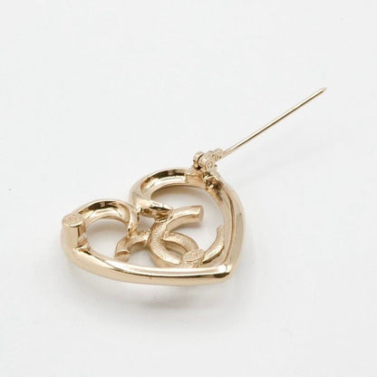 Chanel Brooch Corsage Gold Heart Here Mark Rhinestone