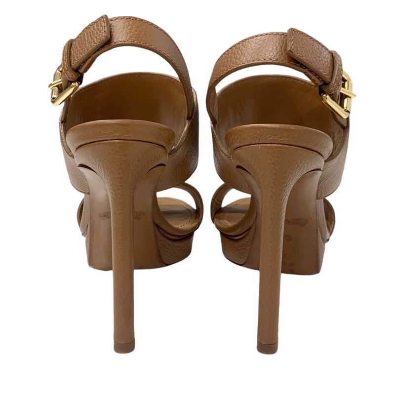 Louis Vuitton Lock It Line Sandals Shoes Leather Brown Gold Lvhardware Strap