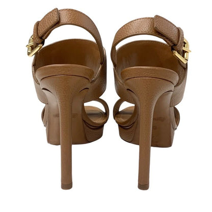 Louis Vuitton Lock It Line Sandals Shoes Leather Brown Gold Lvhardware Strap