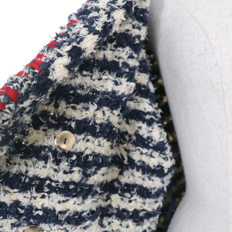 CHANEL P70340k10023 Linen Cotton Coco Button Tweed Jacket Navy 36 Made In Italy