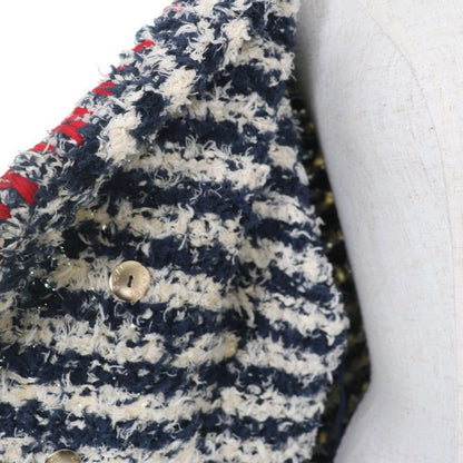CHANEL P70340k10023 Linen Cotton Coco Button Tweed Jacket Navy 36 Made In Italy