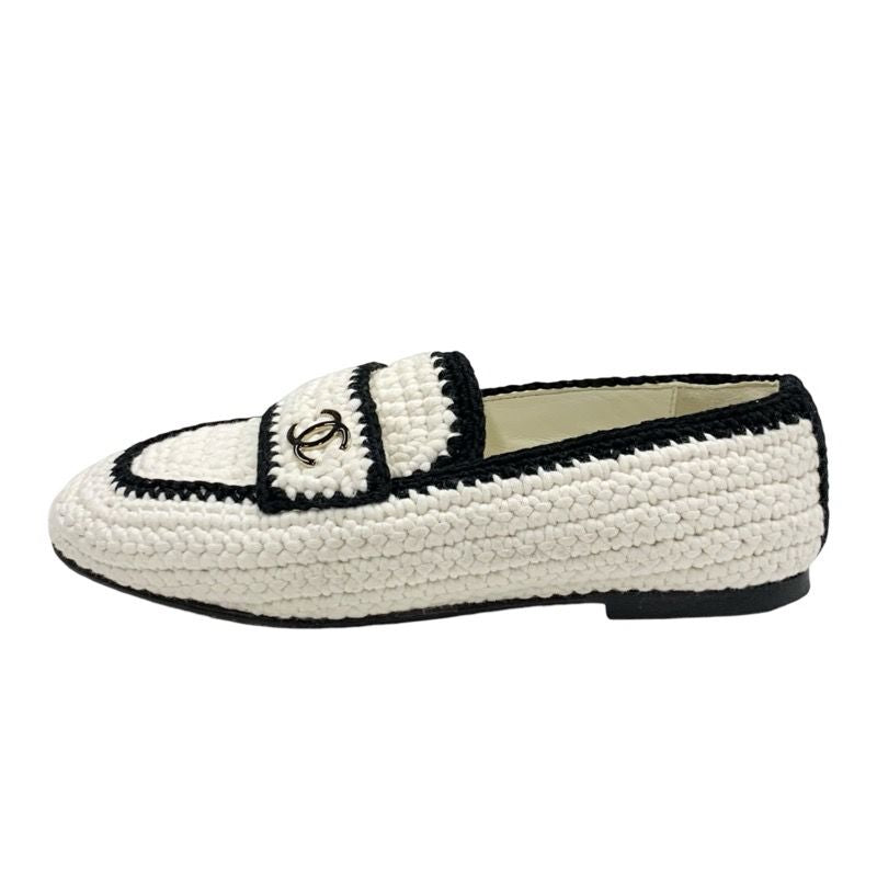Chanel Flat Shoes Fabric White Black Here Mark Braided