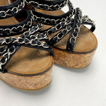 Chanel Chain Cork Wedge Sandals 34½ (equivalent to 21.5cm (8.46in)) Black