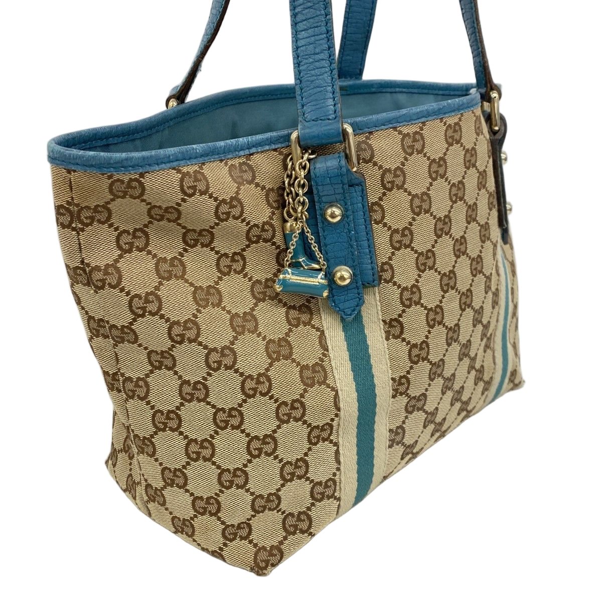 Gucci Tote GG Canvas Beige Blue Champagne Gold — view 2