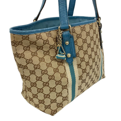 Gucci Tote GG Canvas Beige Blue Champagne Gold — view 2