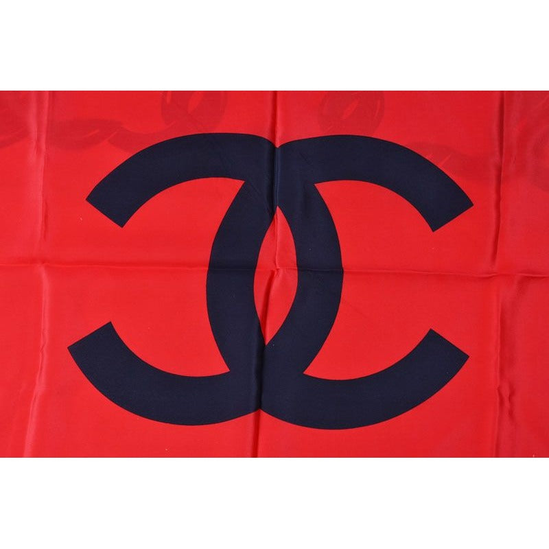Chanel Scarf Shawl Vintage Coco Mark Chain Pattern Silk White Red — view 7