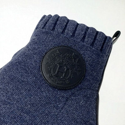 Hermes Volver Boots Short Shoes Knit Leather Blue Black Exlibris Sock