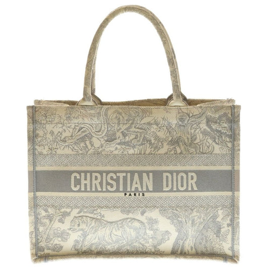 Dior Book Tote Toile de Jouy Animal All Over Pattern Jacquard White Gray