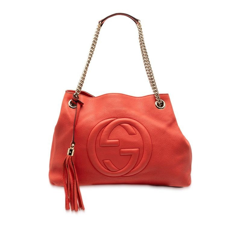 Gucci Soho Chain Shoulder Bag Handbag Orange Red Leather Ladies