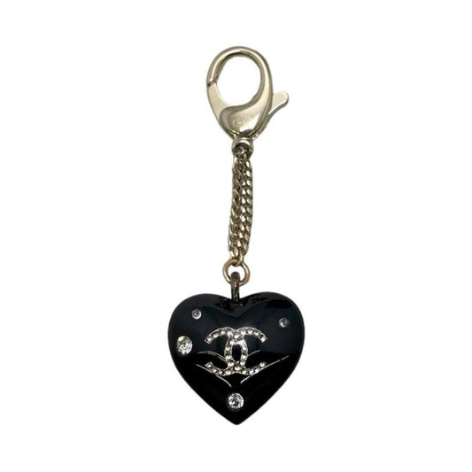 Chanel Key Holder Heart Charm Coco Mark Stone Black 2022 AW