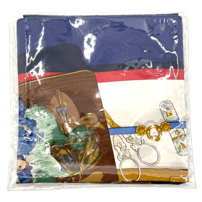 Hermes Scarf Carre 90 Silk Memoire D'hermes Blue X White