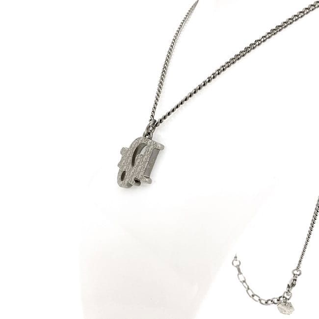 Christian Dior Long Necklace Silver Light Blue