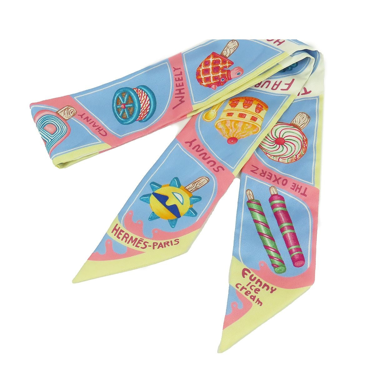 Hermes Twilly Light Blue Multicolor Silk Funny Ice Cream Scarf