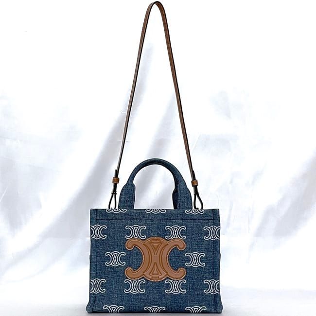 Celine 2way Bag Cabas Tice Blue Brown Triomphe