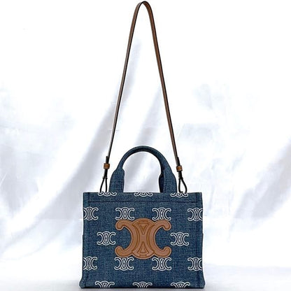 Celine 2way Bag Cabas Tice Blue Brown Triomphe