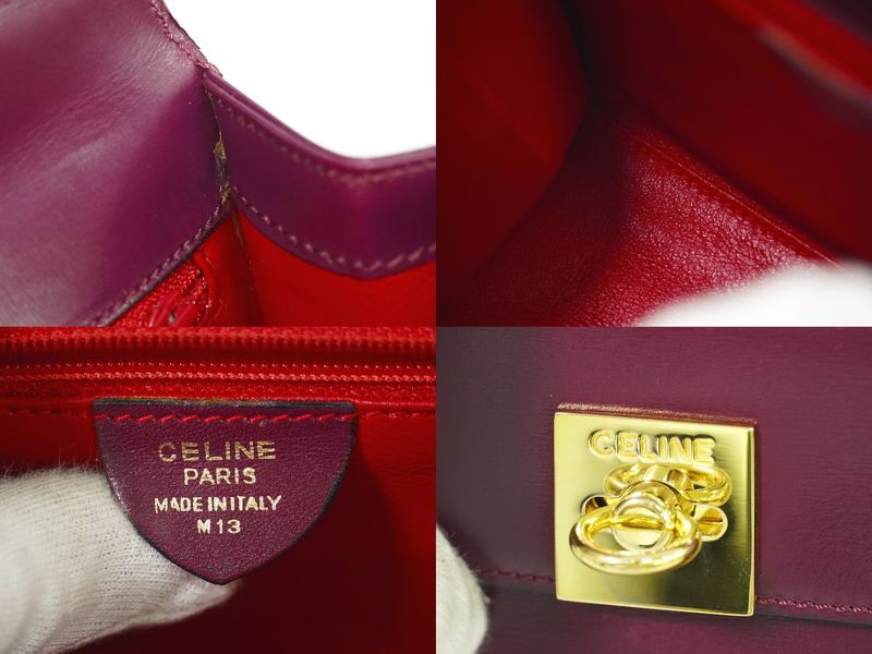 Authentic Celine Leather Handbag Purple Bag Pre-owned [follow-up Discount