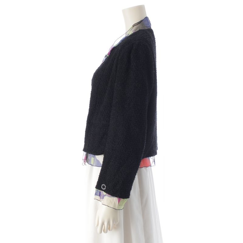 Chanel 00T Wool Blend Tweed Collarless Jacket Outerwear P15418 Black And