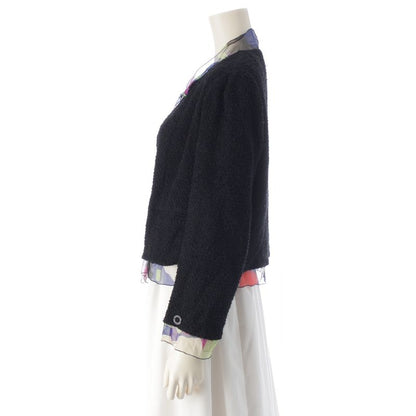 Chanel 00T Wool Blend Tweed Collarless Jacket Outerwear P15418 Black And