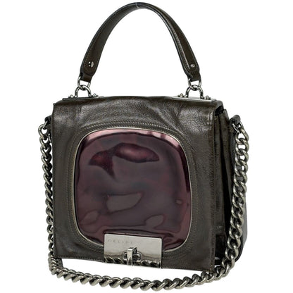 Celine Logo Chain Shoulder Bag 2-Way Leather Brown