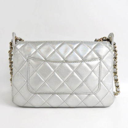 Chanel Chain Clutch Bag Iridescent Metallic Lambskin Silver - Ap4349