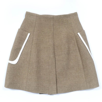 Fendi Fq7097 Wool Silk Leather Use FF Calligraphy Button Trapezoid Skirt Mini