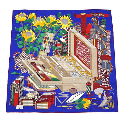 Hermes Carre 140 LES Tresors D UN Artiste Scarf Cashmere Silk Blue