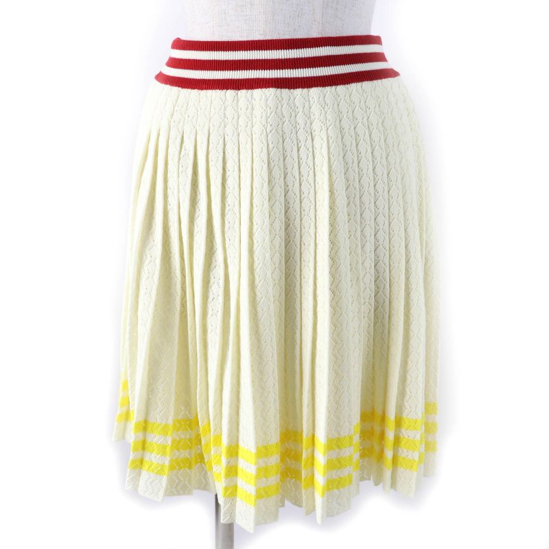 Gucci×adidas 702874 Three Line Cotton Knit Pleated Skirt Ivory L Made In Italy