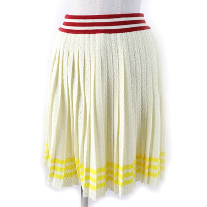 Gucci×adidas 702874 Three Line Cotton Knit Pleated Skirt Ivory L Made In Italy