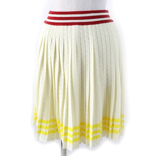 Gucci×adidas 702874 Three Line Cotton Knit Pleated Skirt Ivory L Made In Italy