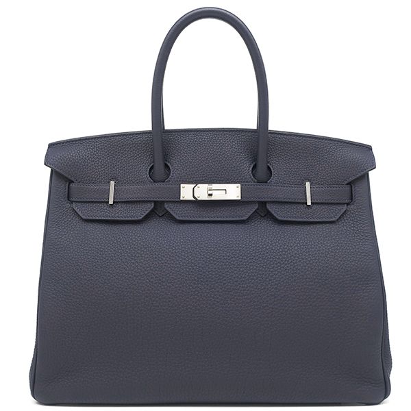 Hermes Handbag Birkin 35 Togo Blue Nuit Silver Hardware Navy Blue C Engraved