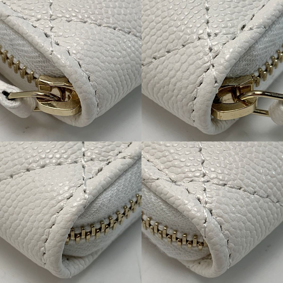 Chanel Cocomark Caviar Skin Classic Zip Coin Purse Matelasse Ap0216 White