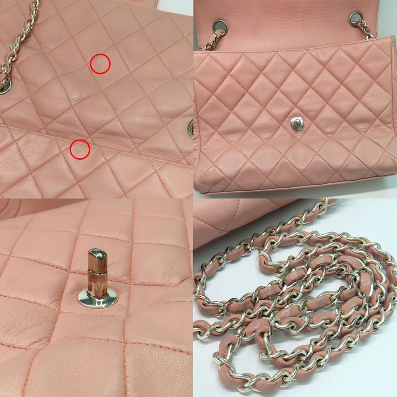 Chanel Matelasse Single Flap Chain Shoulder Bag Lambskin Pink Silver-ha