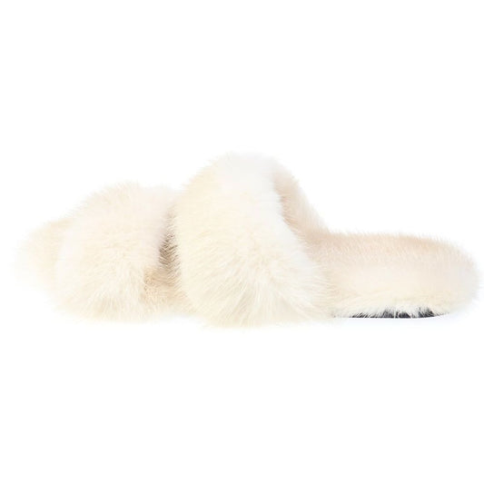 Saint Laurent Paris Fur Flat Sandals White