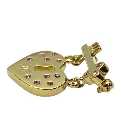 Chanel Brooch Coco Mark Heart Key Color Stone Pink Gold 02P