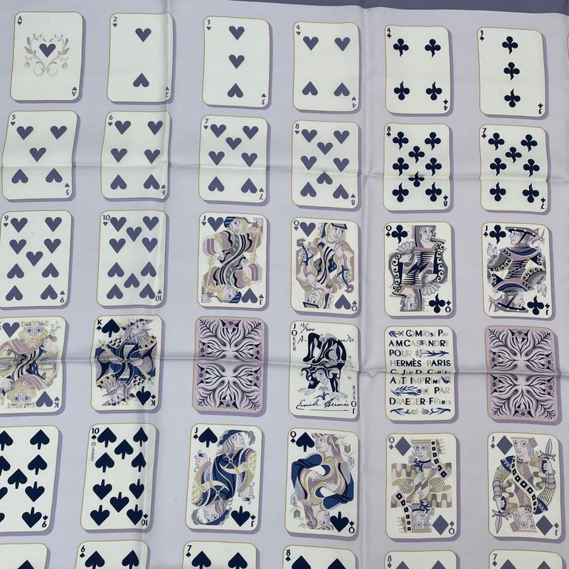 Hermes Scarf Carré 90 Silk Jeu De Cartes Trump Card Numbers Bandana Multicolor