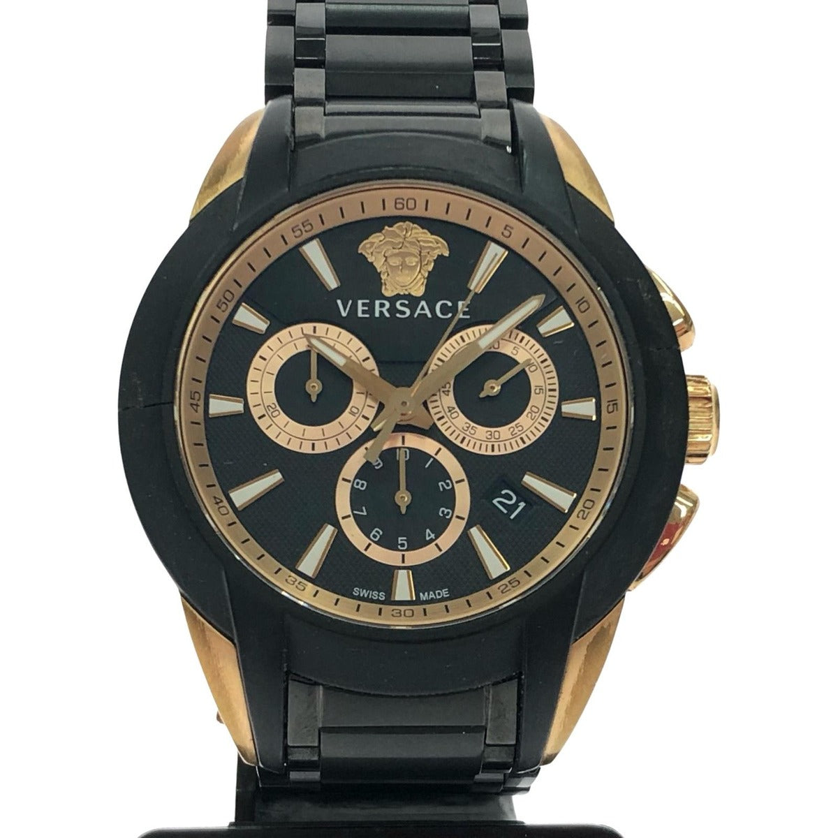 Versace Watch Quartz Character Chronograph Bezel Cracked Black Gold