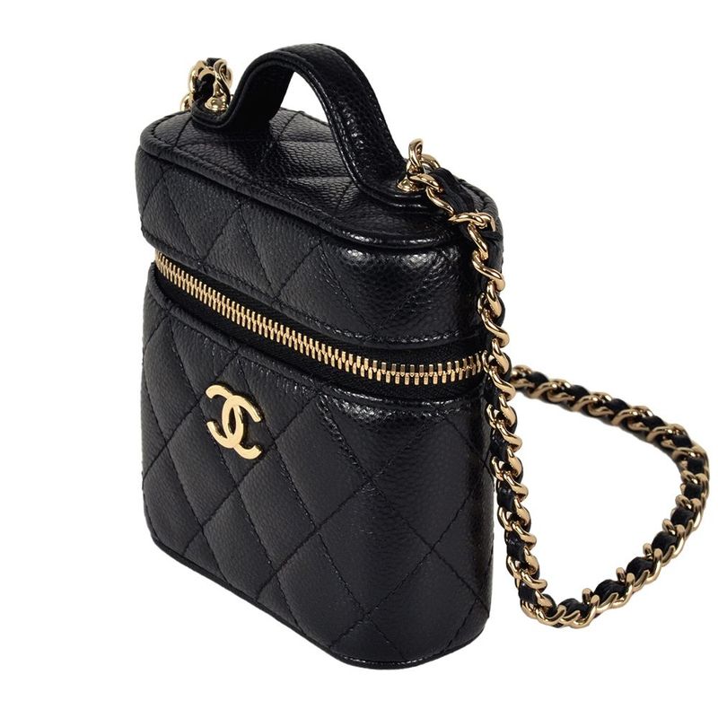 Chanel Matelasse Mini Vanity Shoulder Bag Caviar Skin Black Gold Hardware Coco