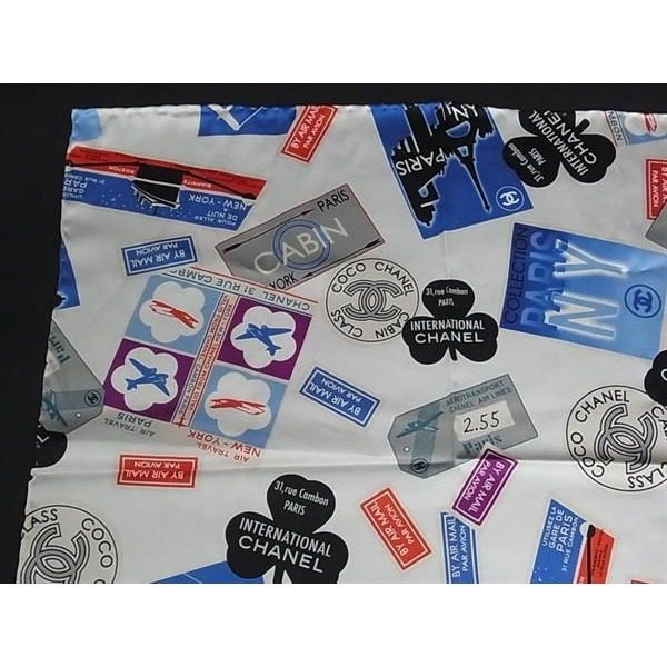 Chanel CC Logo Air Line Silk Scarf Shawl White Multicolor — view 3